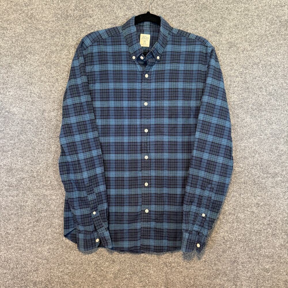 J.Crew Shirt Mens Medium Blue Check Plaid Slim Fit Button Up Long Sleeve Flannel
